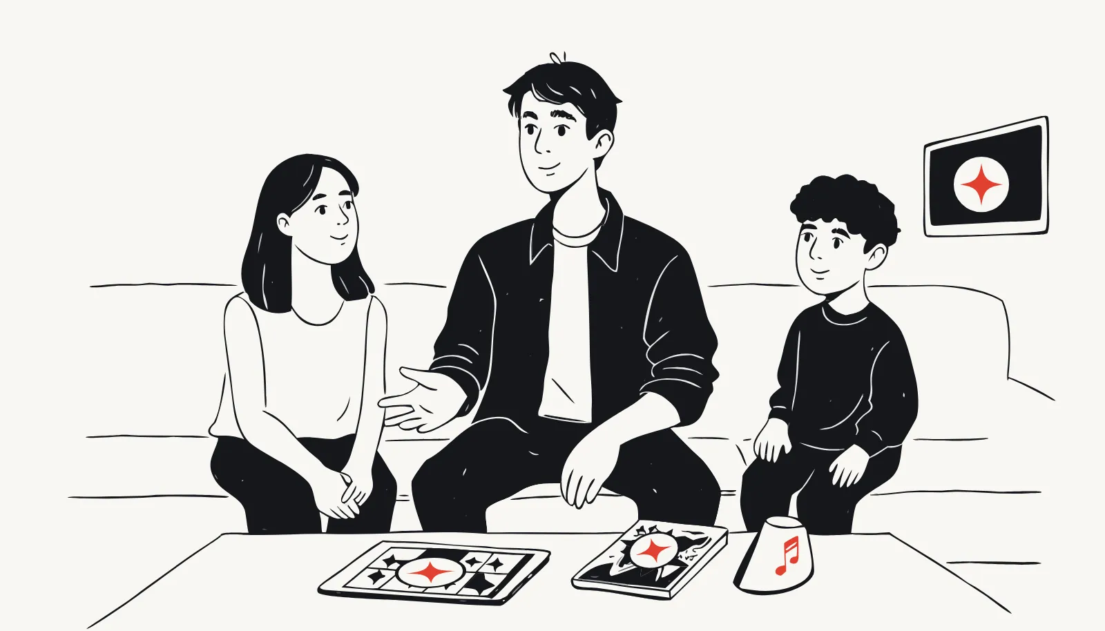 The father, his daughter and his son talk together after the song.